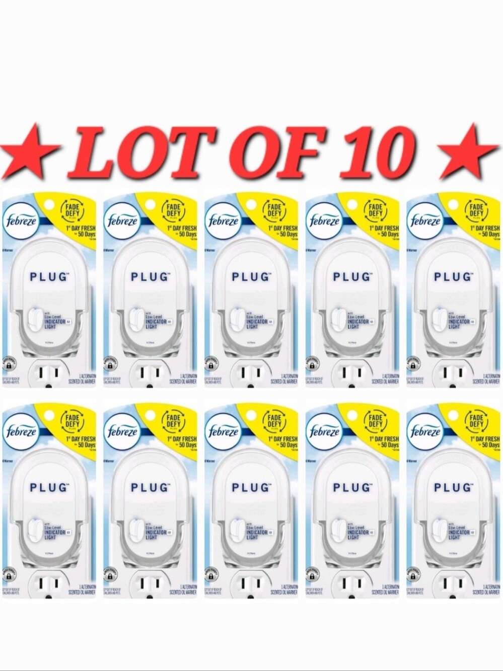 ☆LOT OF 10☆Febreze Plug In Scent Booster Air Freshener Fade Defy Plugs White